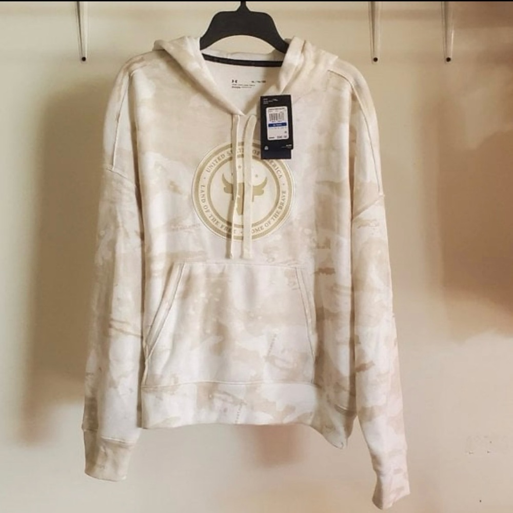 NWT Under Armour Womens Project Rock Hoodie Sweatshirt White Camo XL $90